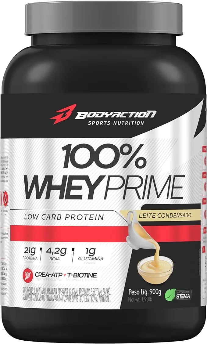 100% Whey Prime 900g Sabor Leite Condensado Bodyaction