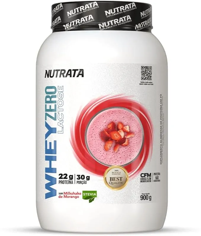 Nutrata Whey Zero Lactose + Aminoácidos 900g Morango | Nutrata