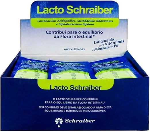 Probiótico Lacto Schraiber 30 Saches Sem Lactose - 3 bilhões de UFC por sachê Enriquecido com Vitaminas e Minerais em Pó